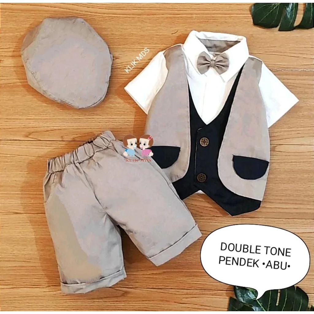 Setelan Anak Laki - Laki Rompi Premium - Baju Bayi Laki - Laki Motif Rompi Jas Double Tone