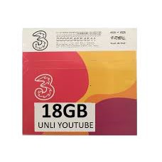 Perdana Tri 3 Thre 18gb = 6GB Regular 24Jam + 12GB 24Jam ALL JARINGAN + UNLIMITED YOUTUBE
