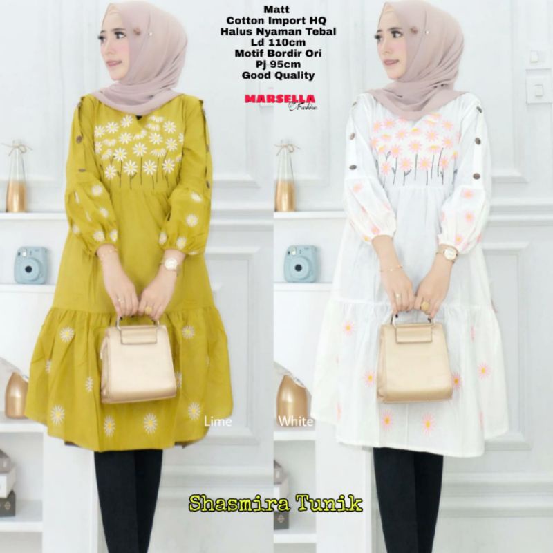 Shasmira Tunik Tunic Wanita Katun Cotton Import HQ Mix Bordir Ld 110