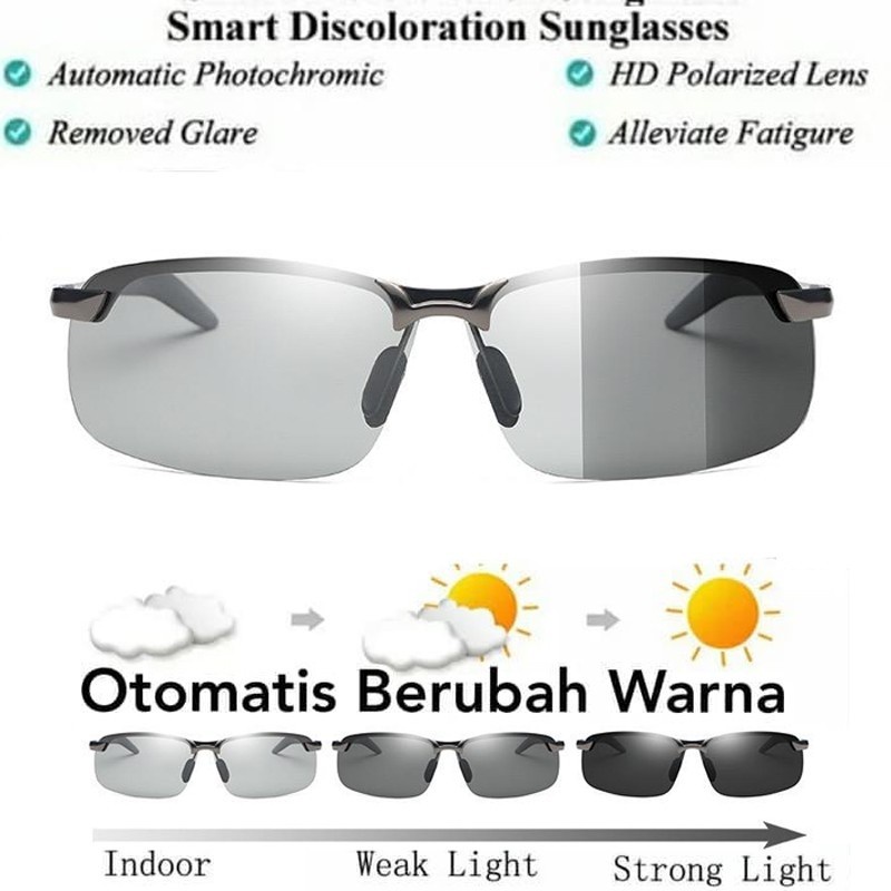 Kacamata Anti silau Siang dan malam Photocromic Polarized Sunglasses
