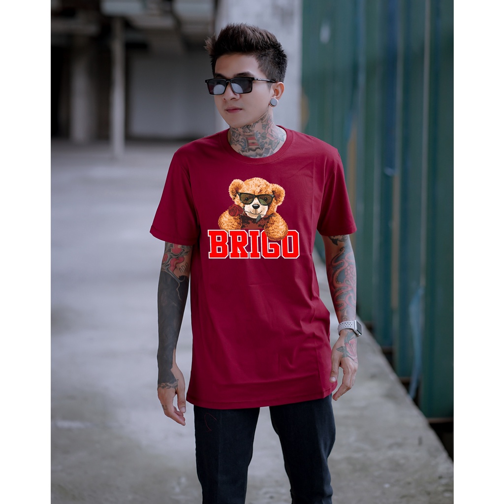 BRIGO Kaos Lengan Pendek Bear Flower II Kaos Distro BRIGO Beruang Bunga II Kaos Katun Combed M-XL ( Pria &amp; Wanita )