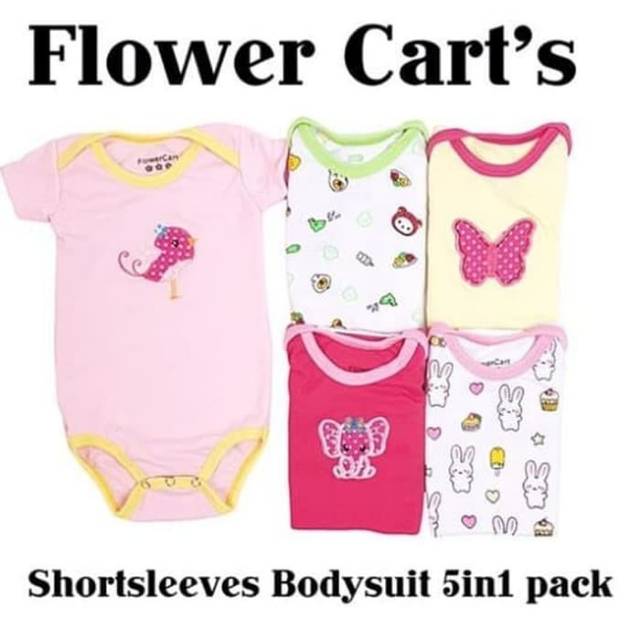 FLOWER Carts Bodysuit Jumper 5in1 Lengan Pendek Baju Bayi Baju Kodok Terusan Baby Jumper