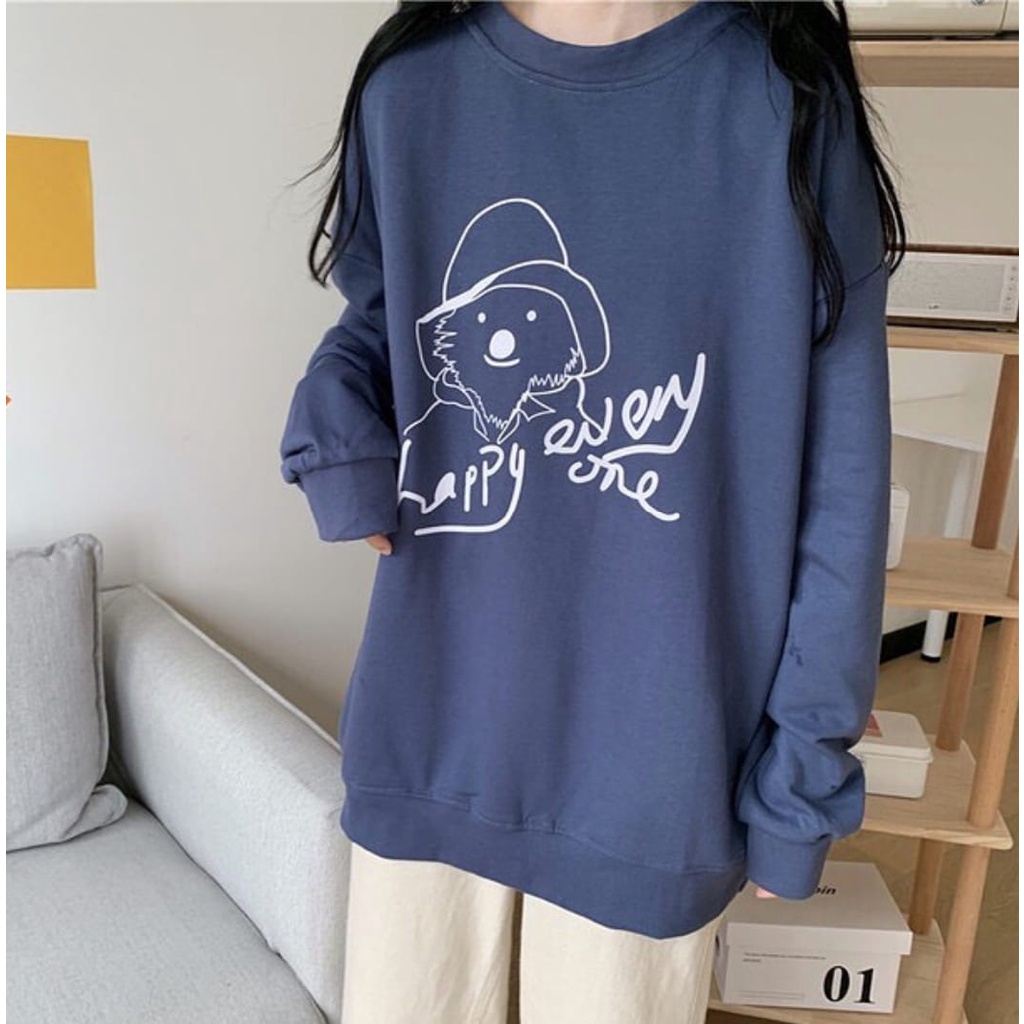 CREWNECH HAPPY EVERYONE SWEATER WANITA - SWEATER WANITA OVERSIZE - OOTD