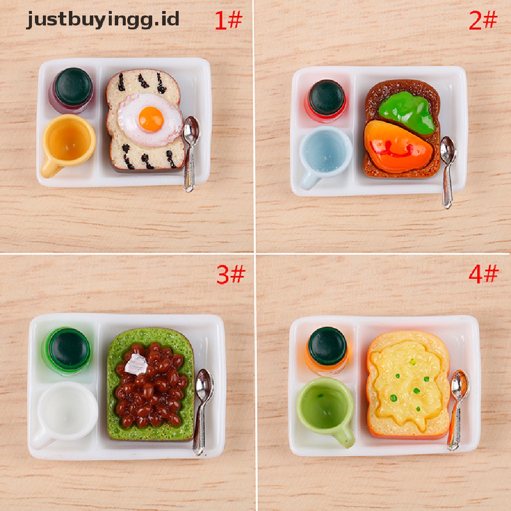 Justbuyingg.Id Mainan Miniatur Roti Panggang / Selai / Sendok / Piring / Gelas Untuk Aksesoris Dapur Rumah Boneka