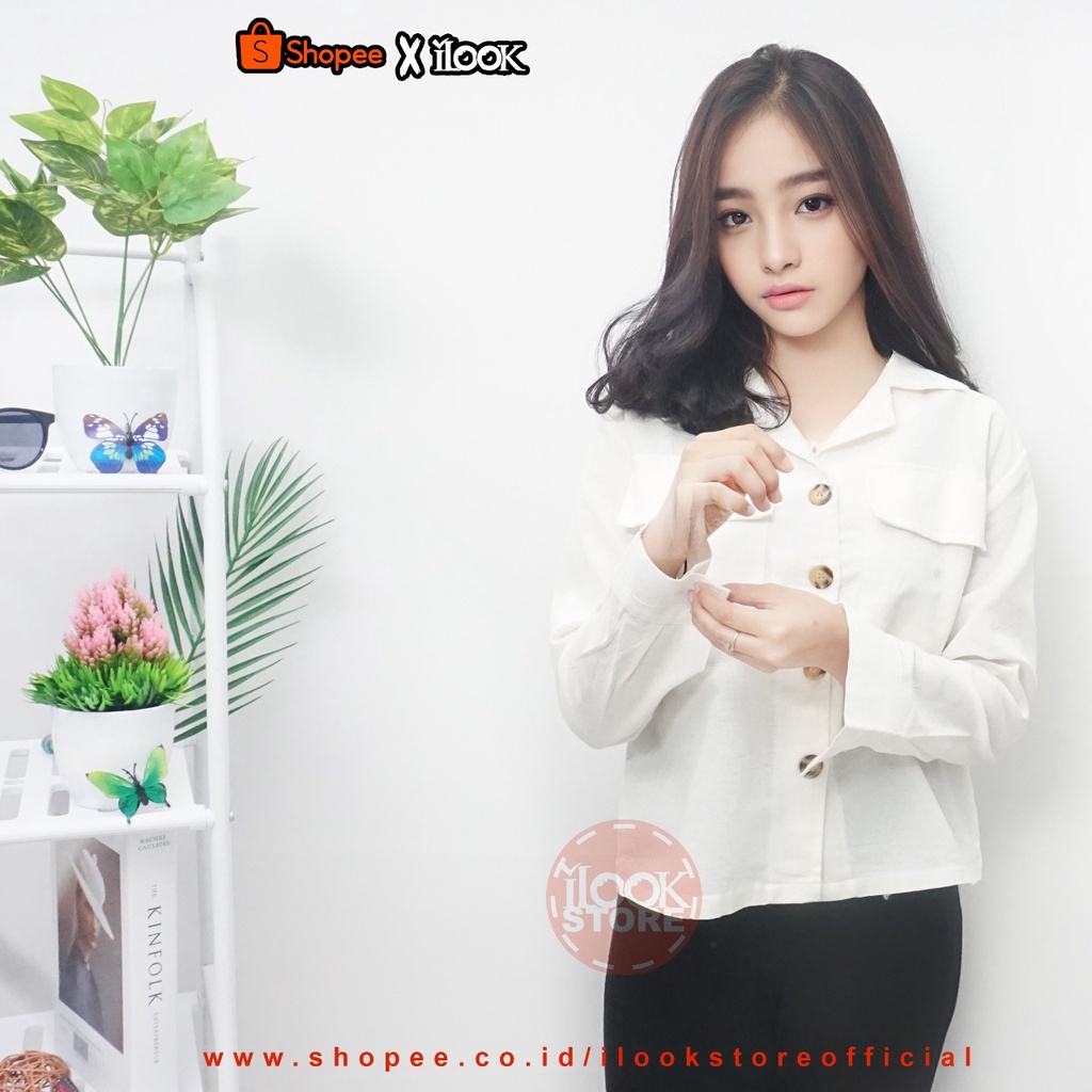 ilook | Claryn Outer Linen | Kemeja Linen | Atasan Wanita | Cardingan Saku