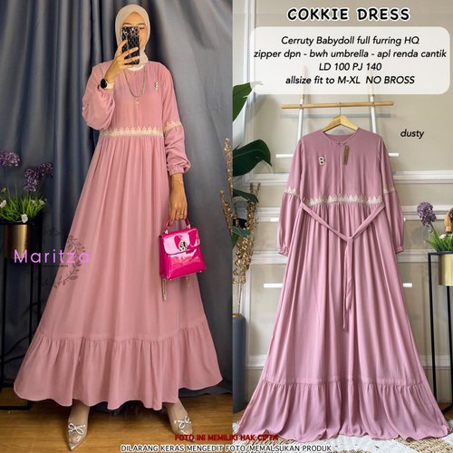 COOKKIE DRES BAHAN CERUTY BABYDOLL FULL FURING APLIKASI RENDA UKURAN LD 110 CM PB 138 CM  BAJU GAMIS WANITA TERBARU KEKINIAN  BAJU DRES WANITA SIMPLE , ELEGAN , HARGA MURAH COCOK UNTUK KONDONGAN  BAJU DRES 2022