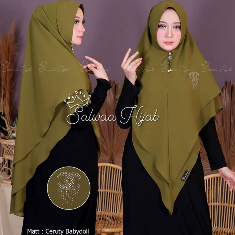 KHIMAR CHANEL SALWA HIJAB BER SWAROSKY JUMBO 2LAYER BESTSELLER