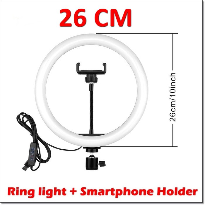 Lampu Halo Ring Light LED Kamera 12W 10 Inch 26cm + Smartphone Holder - RL-21