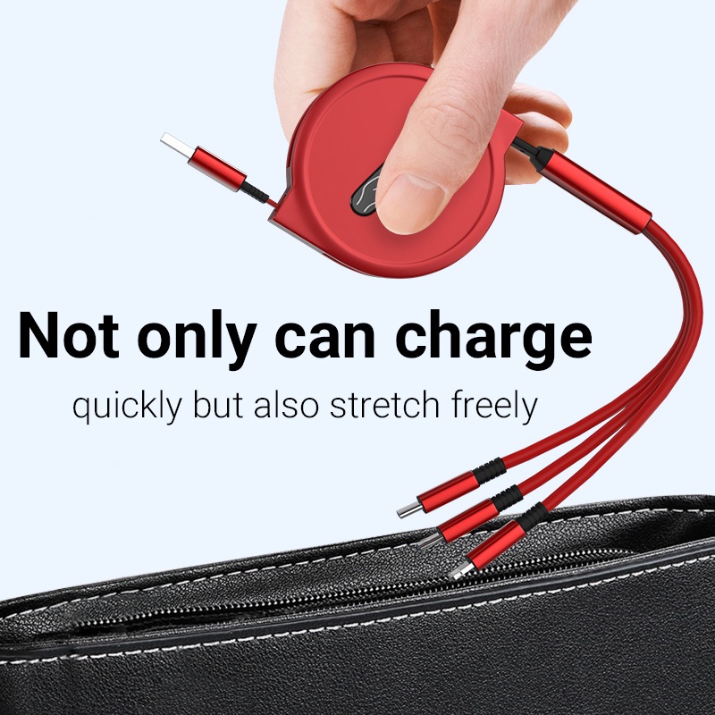 3 In 1 Kabel Data / Charger Micro USB Tipe C Retractable Fast Charging Portable Untuk Android