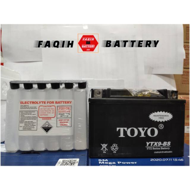 Aki Motor Piaggio Zip, Honda CB400 YTX9-BS TOYO 12v 8Ah Aki kering