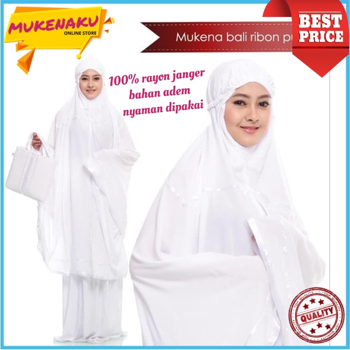 MUKENA DEWASA BALI RIBBON PUTIH MUKENA BALI MUKENAH WANITA MUKENA RAYON BALI MUKNA RUKUH