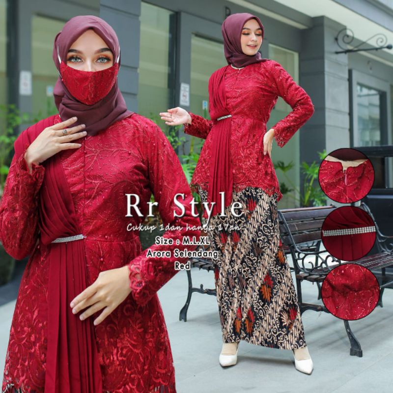 AURORA SELENDANG PURPLE ~ SETELAN KEBAYA MODERN ~ AURORA SELENDANG CERUTY ~ KEBAYA KEKINIAN - KEBAYA-1SET MAROON