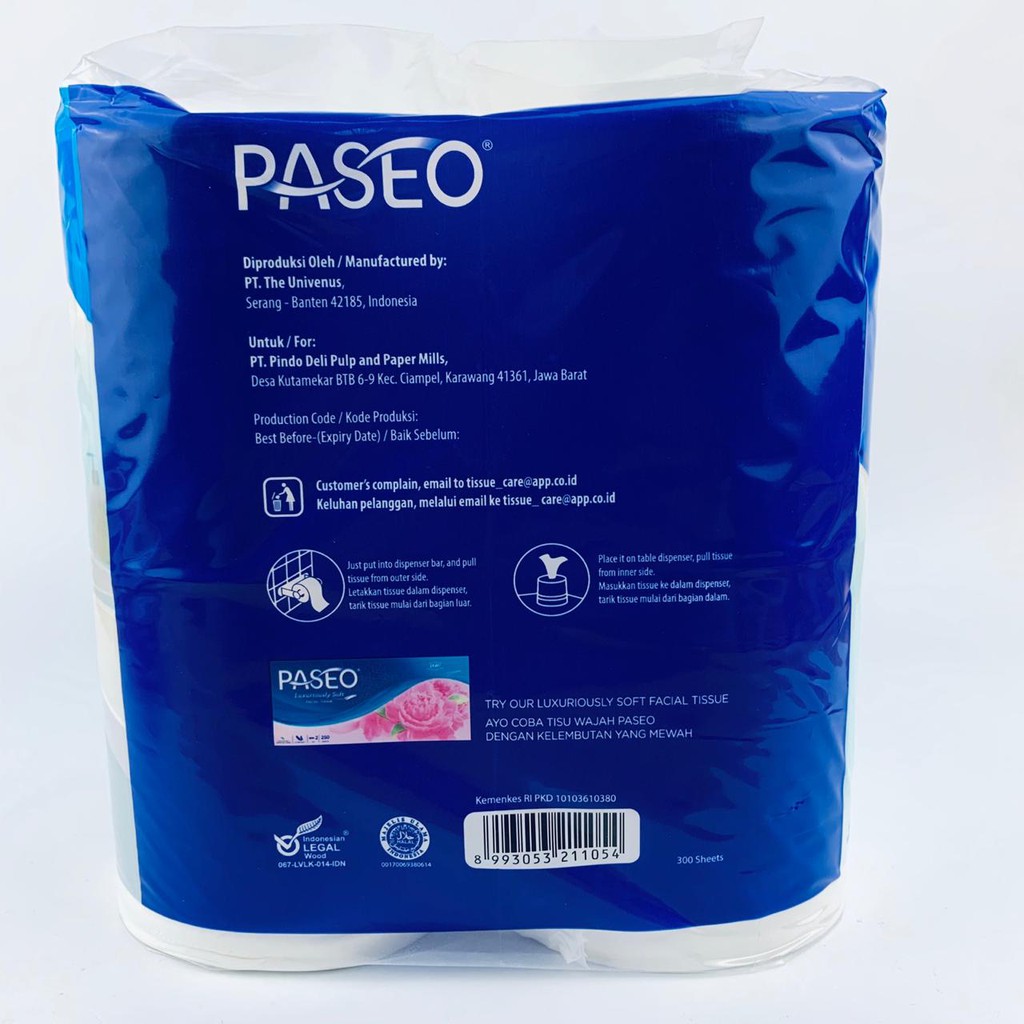 PASEO TISSUE TOILET 12ROLLS 300SHEET 3PLY