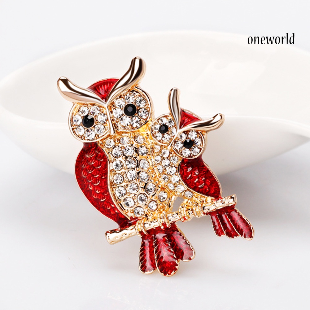 OW@ Fashion Enamel Owl Shape Rhinestones Embedded Brooch Pin Badge Banquet Jewelry