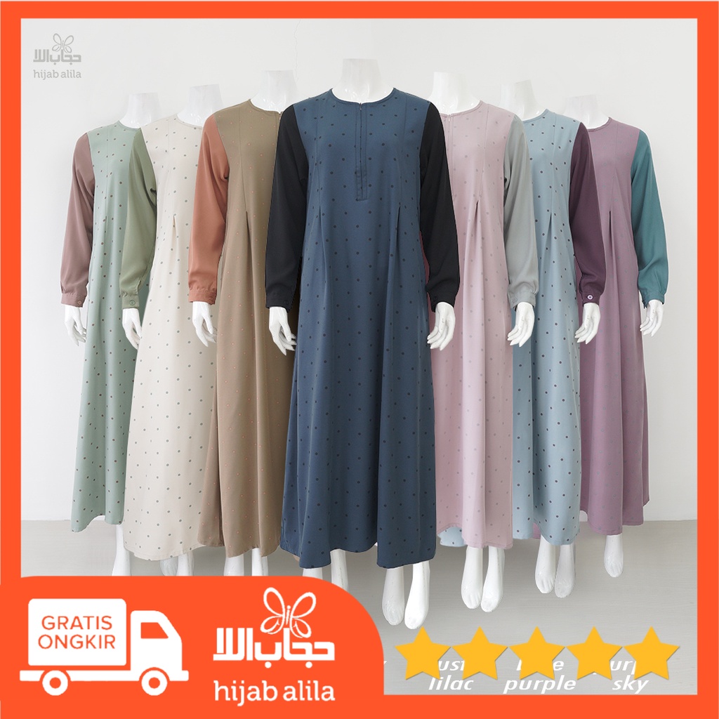 GAMIS SYARI MOTIF POLKADOT DOTLY POTI HIJAB ALILA