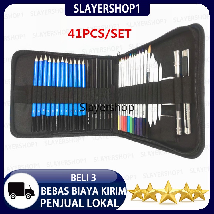 

41PCS/Set Pensil Pisau Penghapus dan Pensil Gambar untuk Keperluan Sekolah Pencil Set Pensil Warna