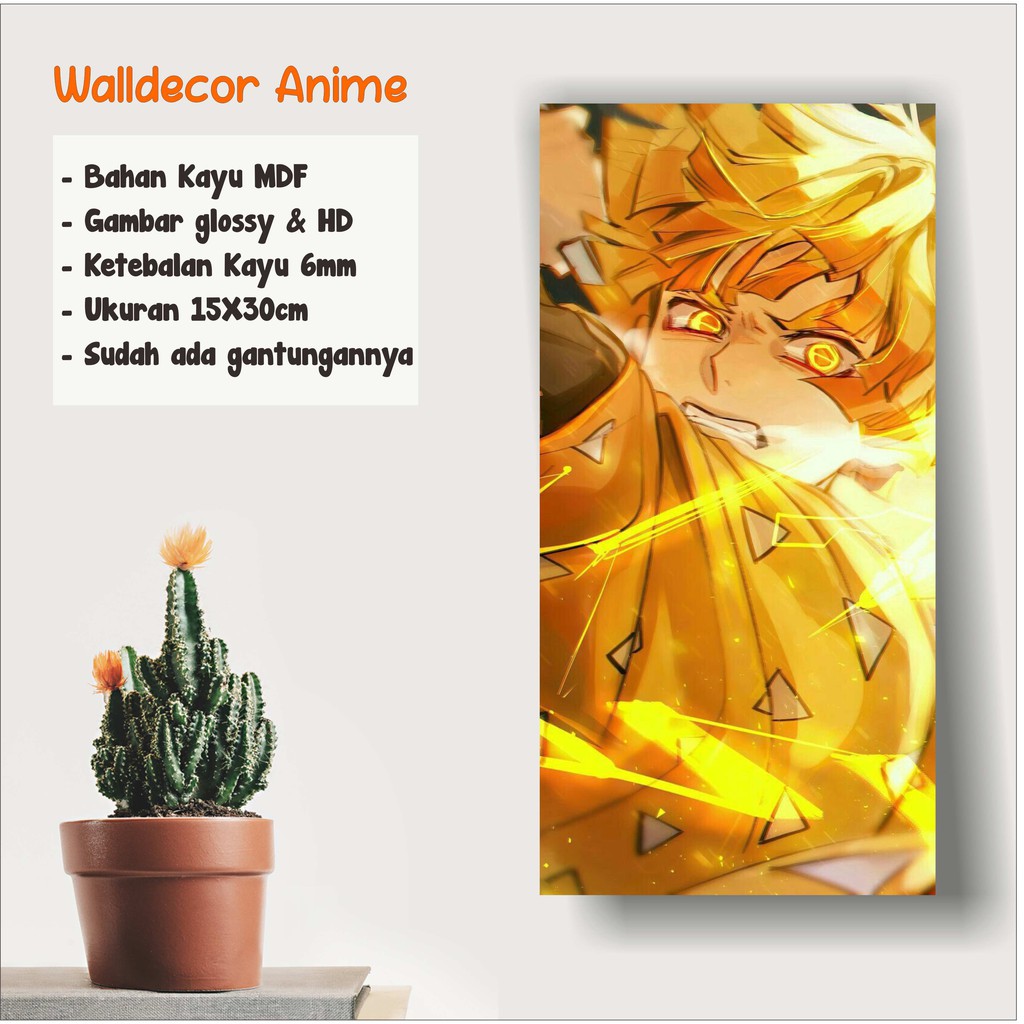 Walldecor Anime Zenitsu Agatsuma UKURAN 15x30cm Wall Decor Poster Kayu Hiasan Dinding ANIME glo