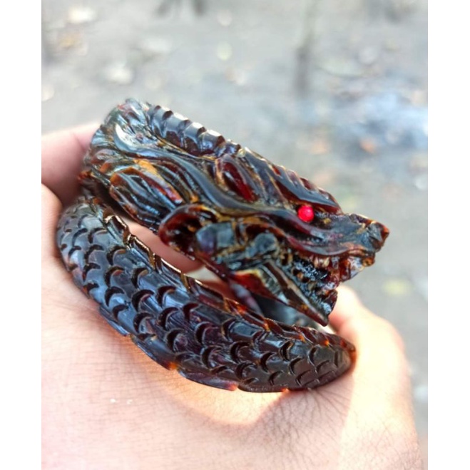 Gelang akar bahar merah ukir naga samping ori
