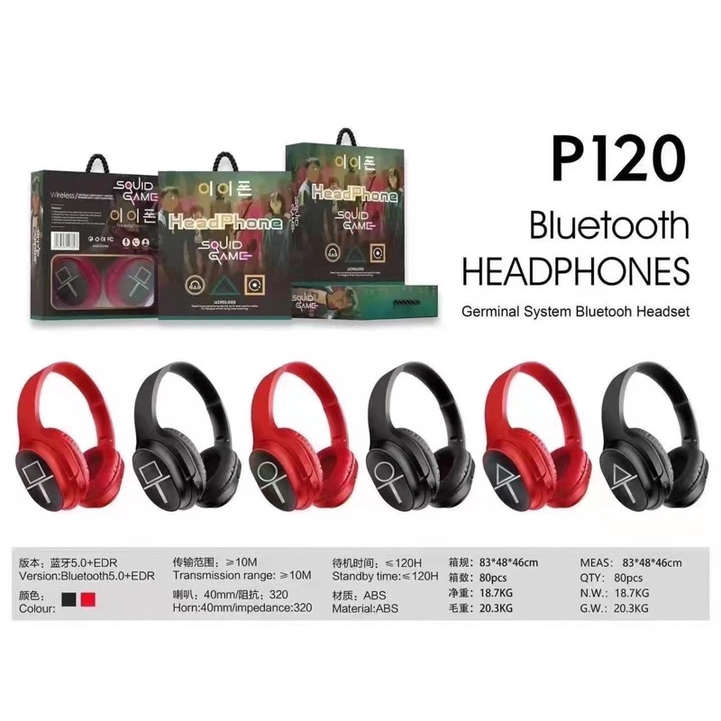 Ready Stok HeadPhone Bluetooth Squid Game P120 - Handsfree Bluetooth Bando Squid Game P120