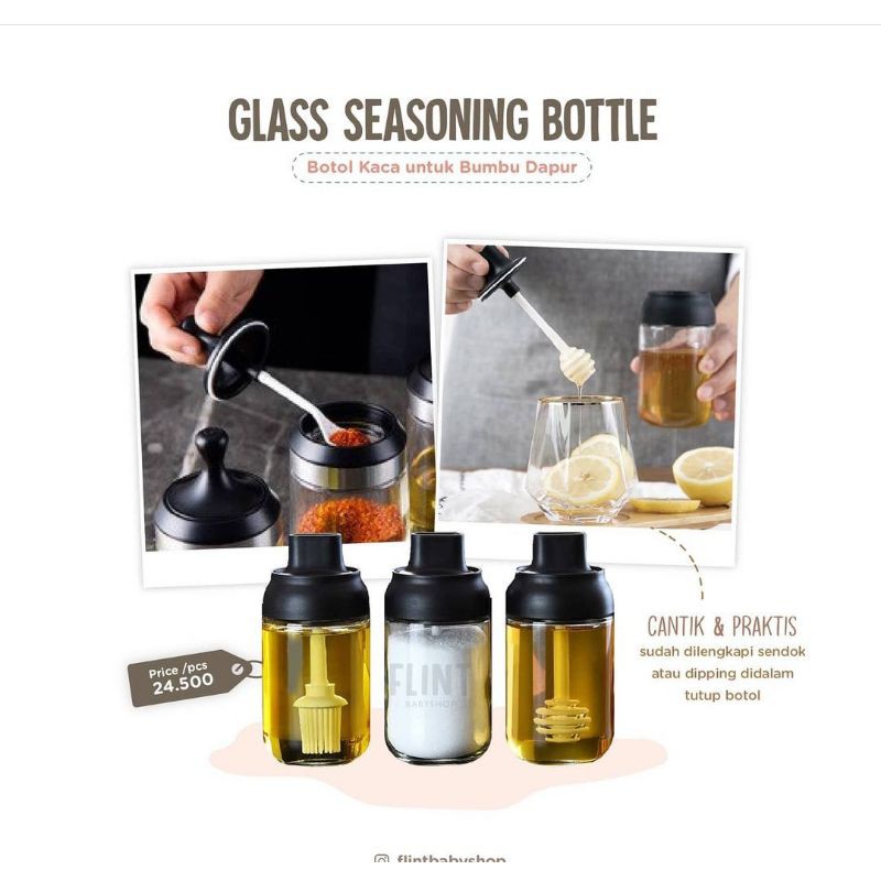 BOTOL KACA BUKAN plastik tempat penyimpanan madu minyak garam glass seasoning bottle murah hitam