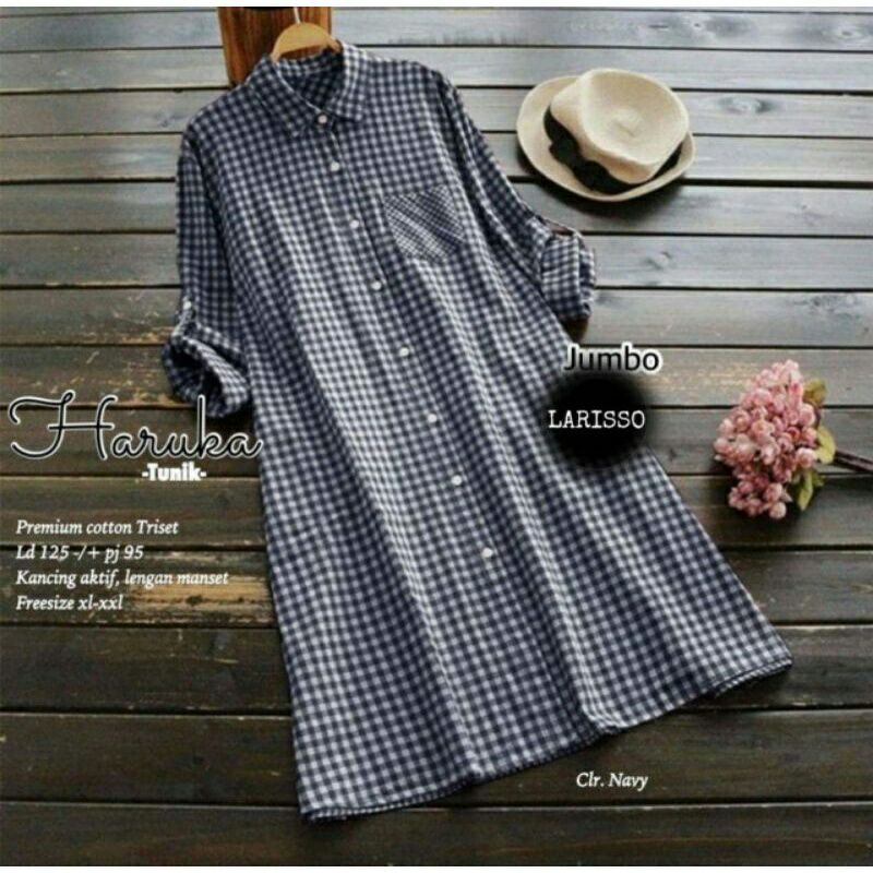[BISA COD]Haruka long tunik jumbo kotak kotak ld 125cm xxxl