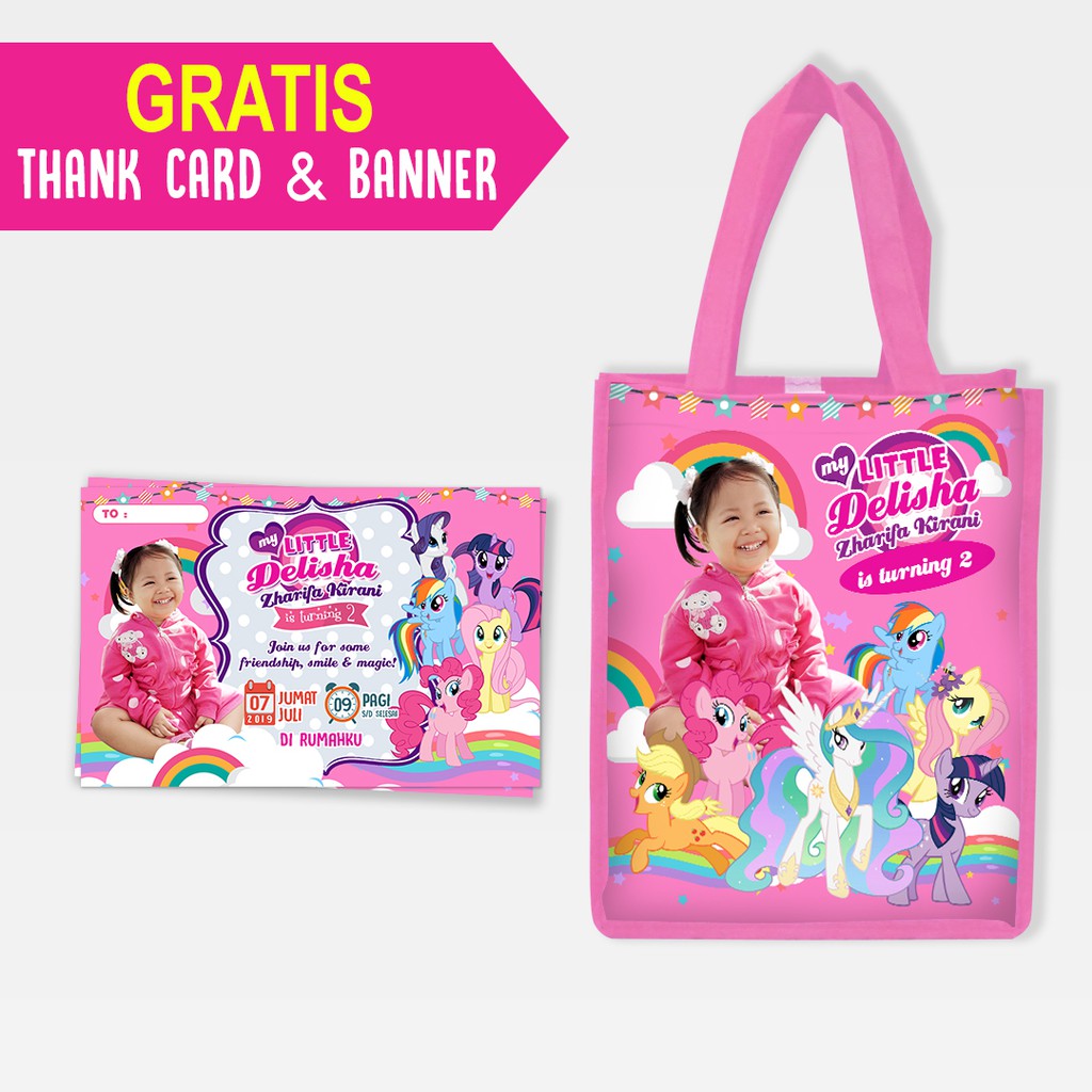 PAKET ULTAH B | Tas  / Goodie Bag & Undangan Ulang Tahun Anak Little Pony | Bisa Tambah Foto