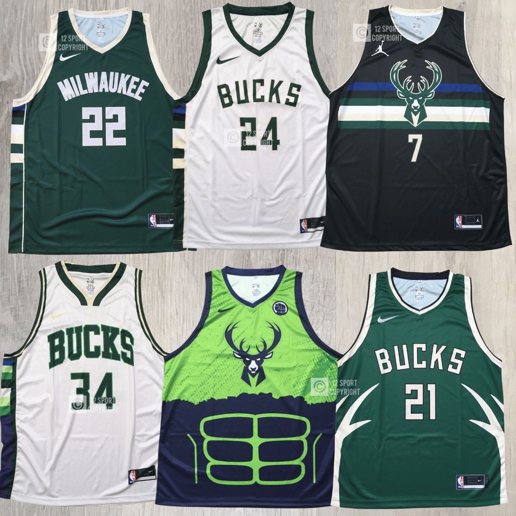 12 sport   jersey basket nba milwaukee bucks import replica printing kaos basket tanpa lengan drifit