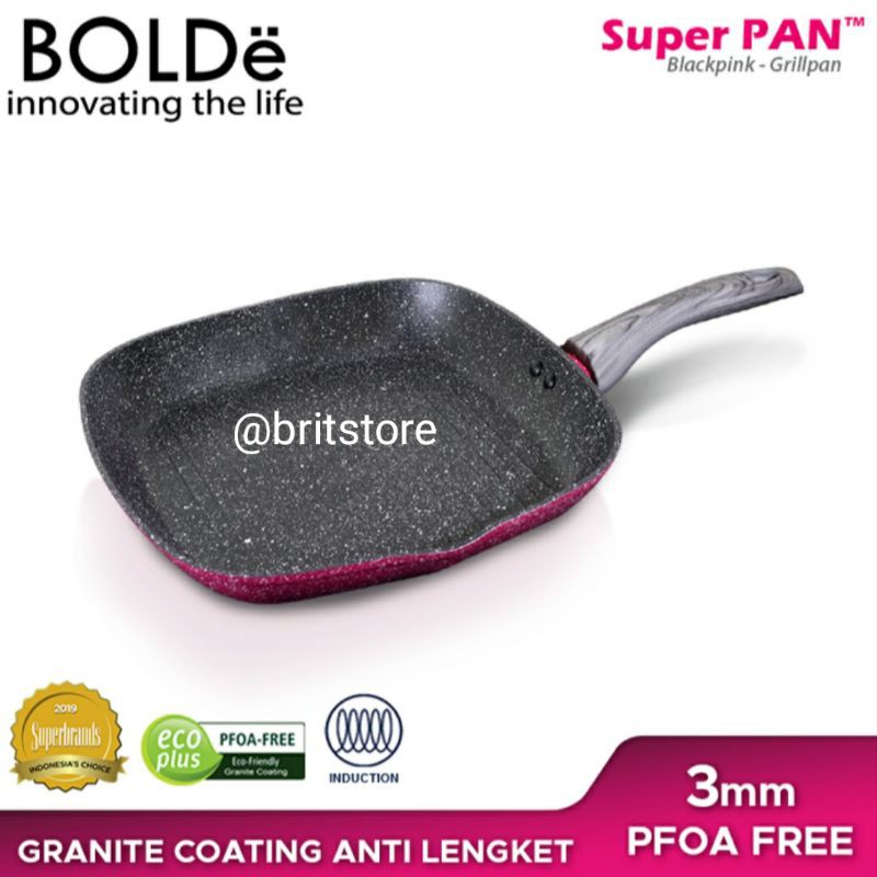 Bolde Super Pan Grill Pan 28cm Black Pink Beige Granite/ Teflon Wajan Panggang/ Bolde Grill Pan