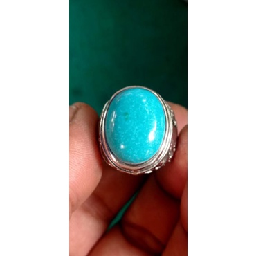Natural cincin batu pirus hubai biru polos Njaminan asli