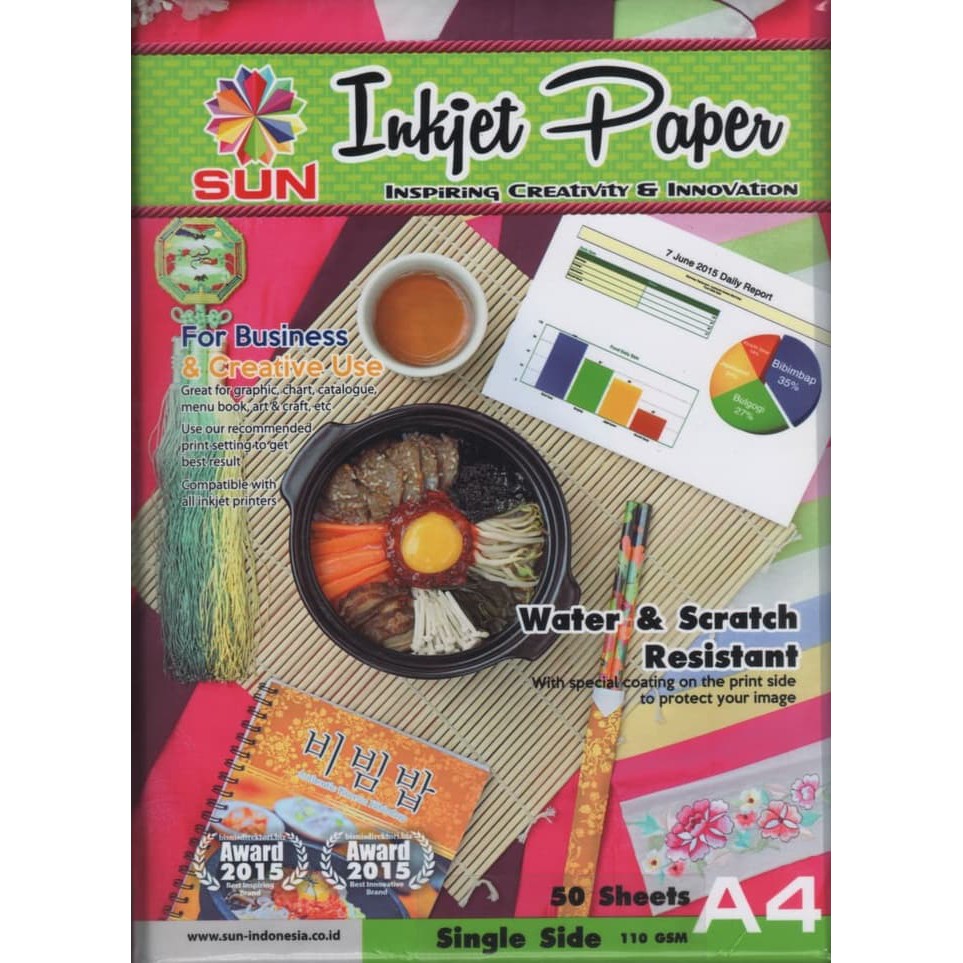 

SUN Inkjet Paper 110gsm Inspiring Creative Innovation A4 50lbr