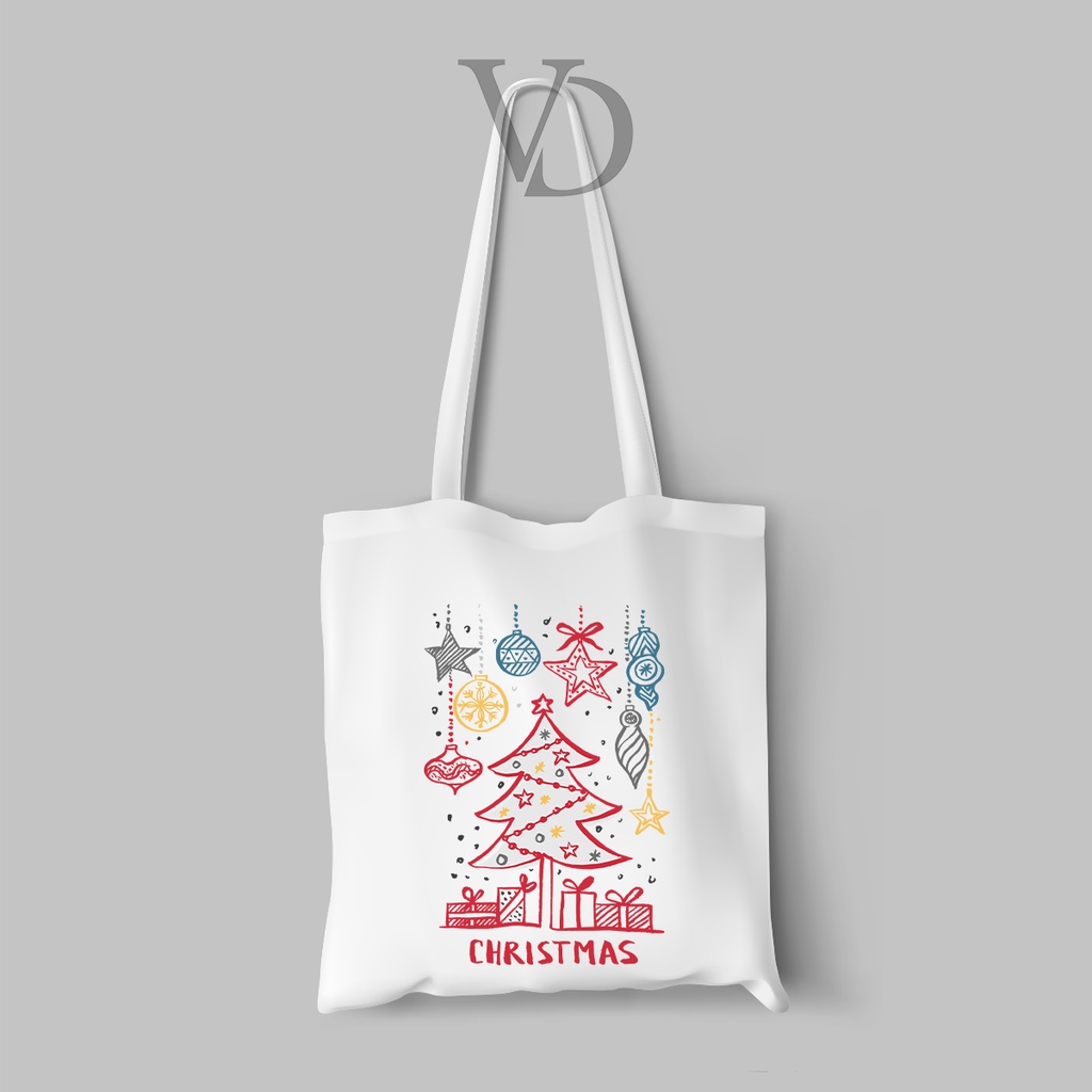 tote bag kanvas natal edisi 2022 / tas belanja gambar christmas versi 2 / totebag cute