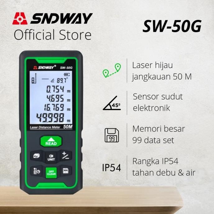 SNDWAY Meteran Digital Green Laser 50 Meter SW-50G Laser Hijau Outdoor