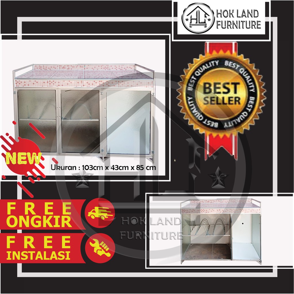 Rak Kompor Aluminium Kaca 3 Pintu Meja Kompor / Rak Kompor Piring Aluminium / RT9