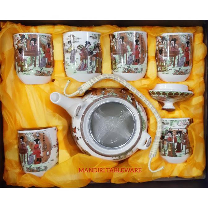 TEA SET KERAMIK CAPODIMONTE MOTIF JEPANG BLUE - ABMF6