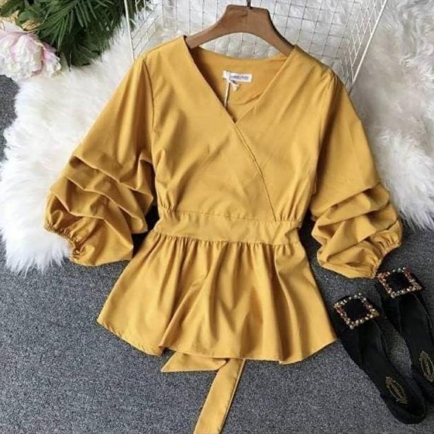 Peplum Blouse Atasan Korea Kimono Jepang Baju Polos Pesta Wanita
