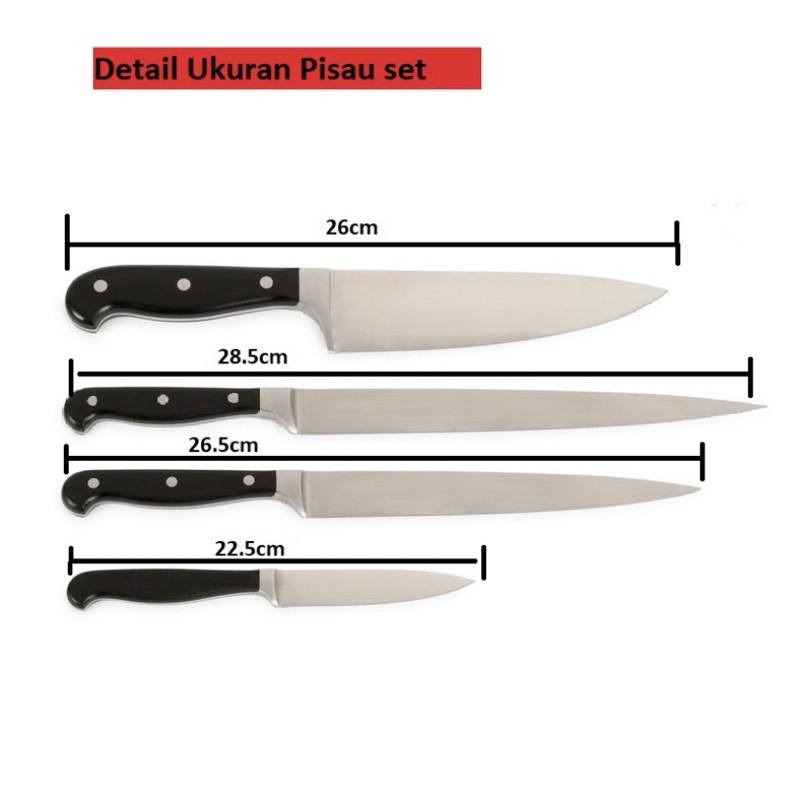 Pisau Dapur set isi 4 ukuran serbaguna / pisau stainless steel berkualitas 417 Pisau set 4 in 1 Warna/pisau daging/pisau sayur/pisau buah