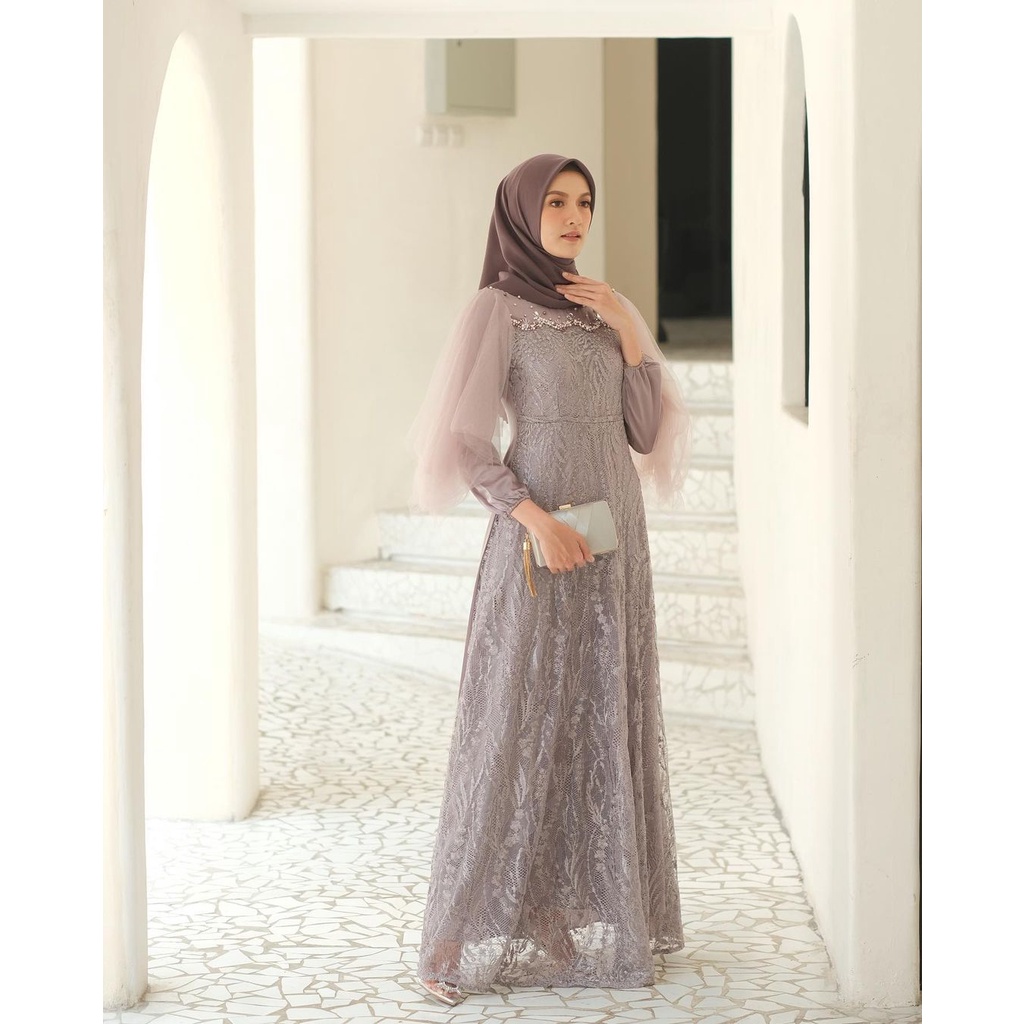 GAMIS BROKAT NADINE LUNA VEKKA MODEL TERBARU | GAMIS WANITA MUSLIMAH SYAR'I MEWAH MURAH MODERN | GAMIS LEBARAN MODERN-PLUM