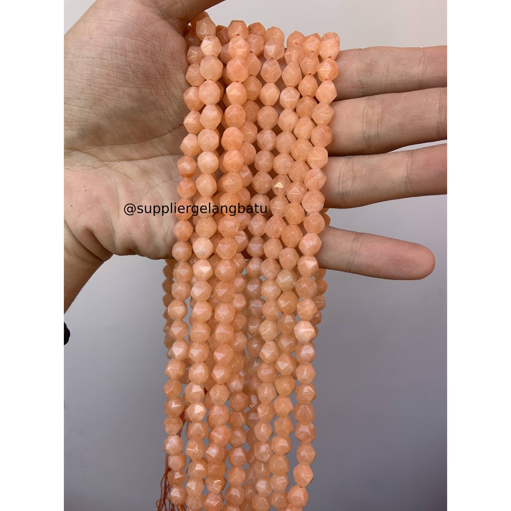 batu faceted hexagon Stone 8mm orange jeruk bahan oren gelang kalung