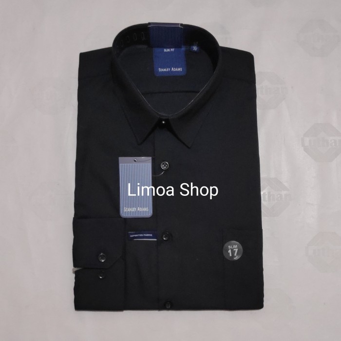 Kemeja pria Kemeja Pria Formal STANLEY ADAMS Slim Fit Lengan Panjang Hitam KSA 09 - Hitam, 17,5 hita
