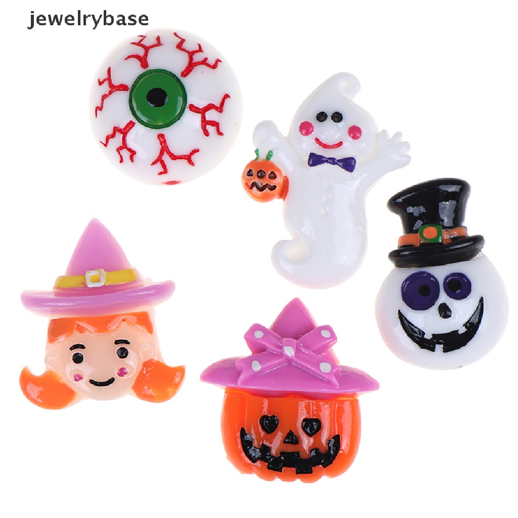 10 Pcs cabochon flatback Desain Labu Hantu Halloween Bahan resin