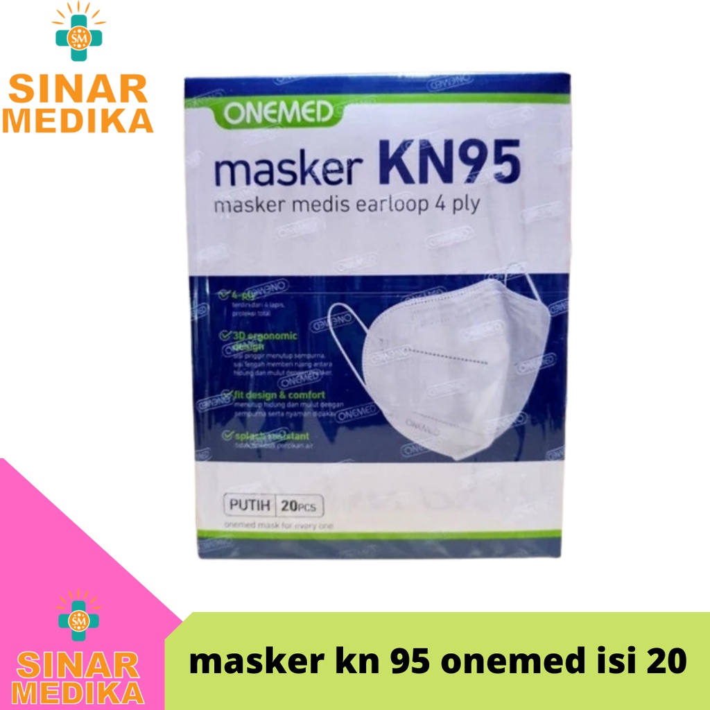 MASKER KN 95 ONEMED ISI 20 . MASKER MEDIS BEDAH SURGICAL KN95 FACE MASK ONE MED