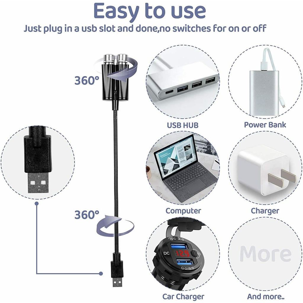Lampu LED Proyektor Langit Berbintang Dual Warna 5V USB Untuk Interior Atap Mobil