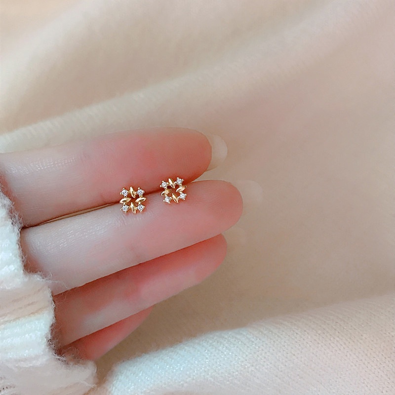 Elegant Crystal Gold Earrings Anting Stud Fashion Flower Wedding Party Earring Women Lady Jewelry-6