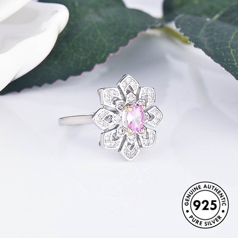 Cincin Silver S925 Bentuk Kepingan Salju Aksen Berlian Warna Kuning Untuk Wanita