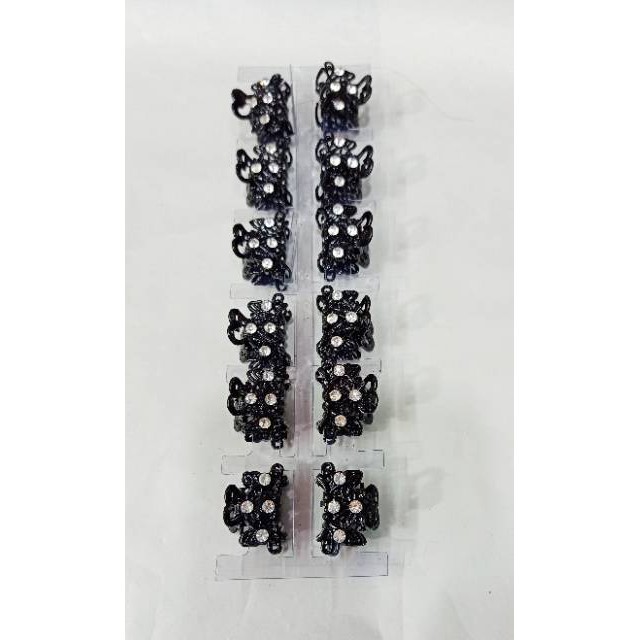 grosir  Jepit poni besi hitam permata kecili 12 pcs