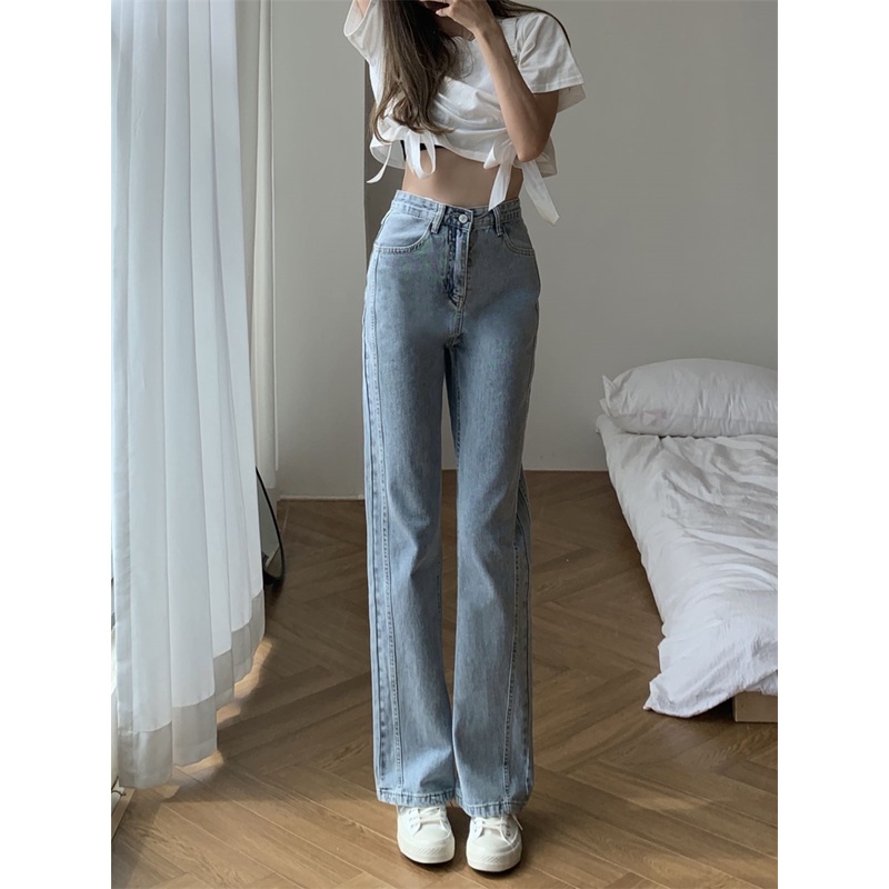 Korean style straight leg  loose light blue jeans