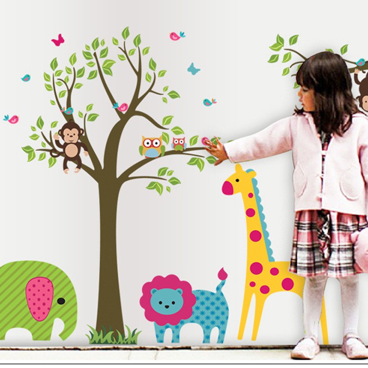 RELIZA WALL STICKER POHON HEWAN ANAK TREE ANIMAL JERAPAH STIKER DINDING DF5071