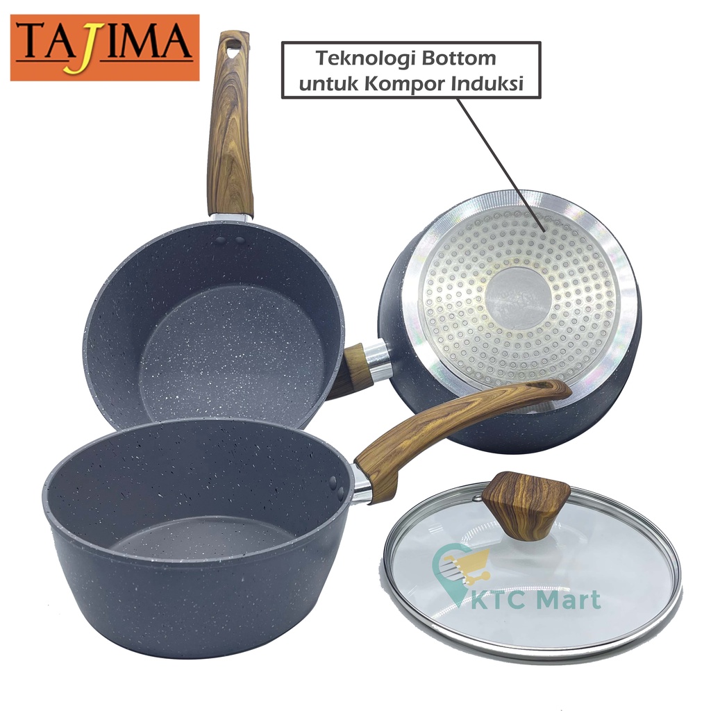 KTC Mart - Sauce Pan Marble + BONUS Tutup Kaca ANTI LENGKET  | Panci Susu Granite PREMIUM