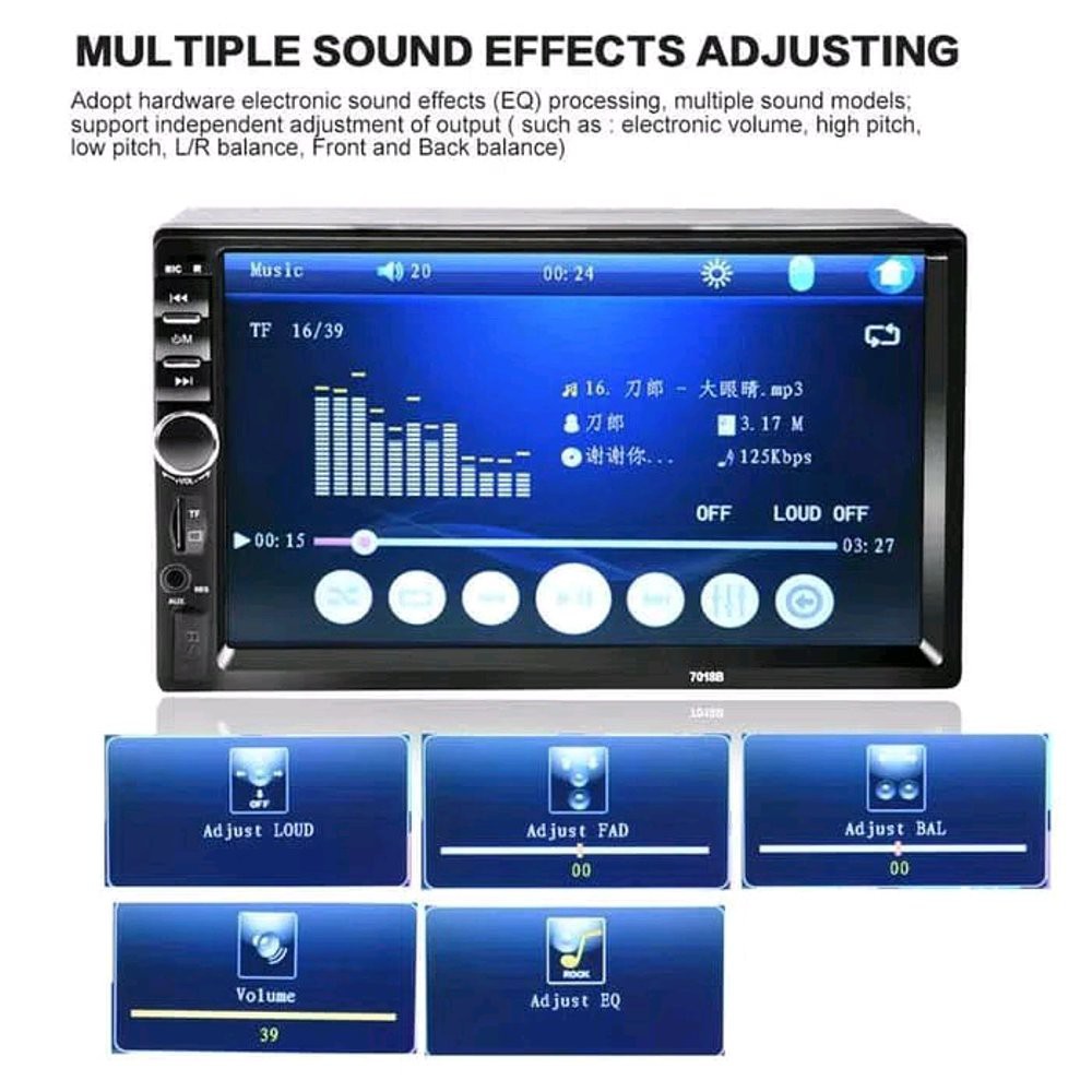 monitor touchscreen mobil audio car bluetooth radio fm layar tape double din lumin 7018b 7 inch