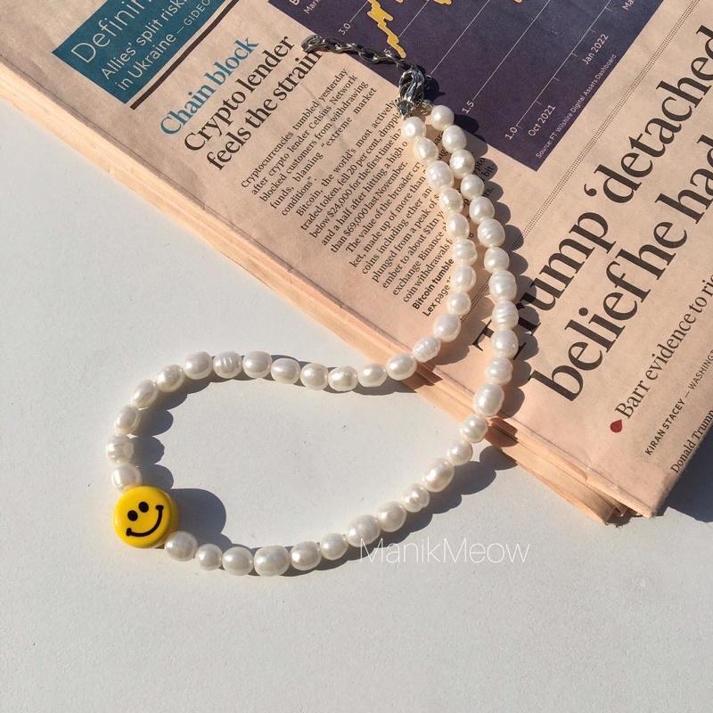 [ COD ] Simple smiley pearl necklace / kalung mutiara smile / peral necklace / kalung manik manik